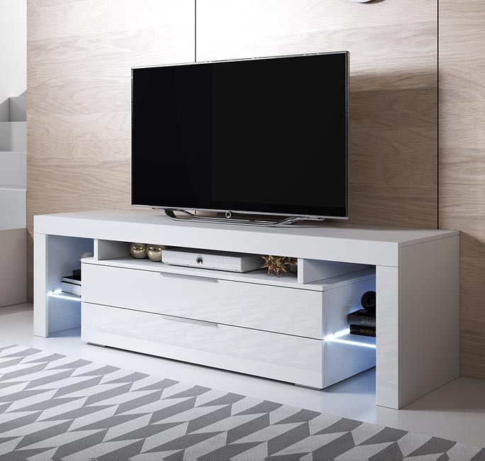 Meuble TV de luxe moderne simple, lumineux, lumineux, blanc et