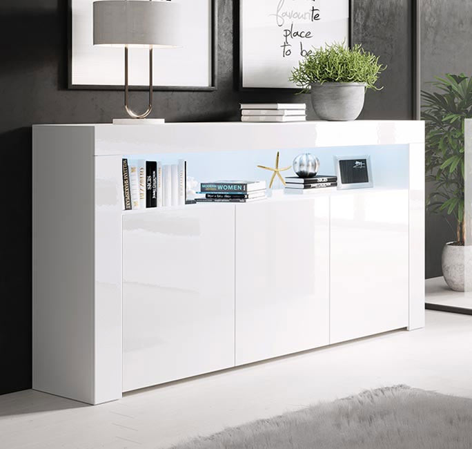 Buffet Salon modèle Aker couleur blanc brillant