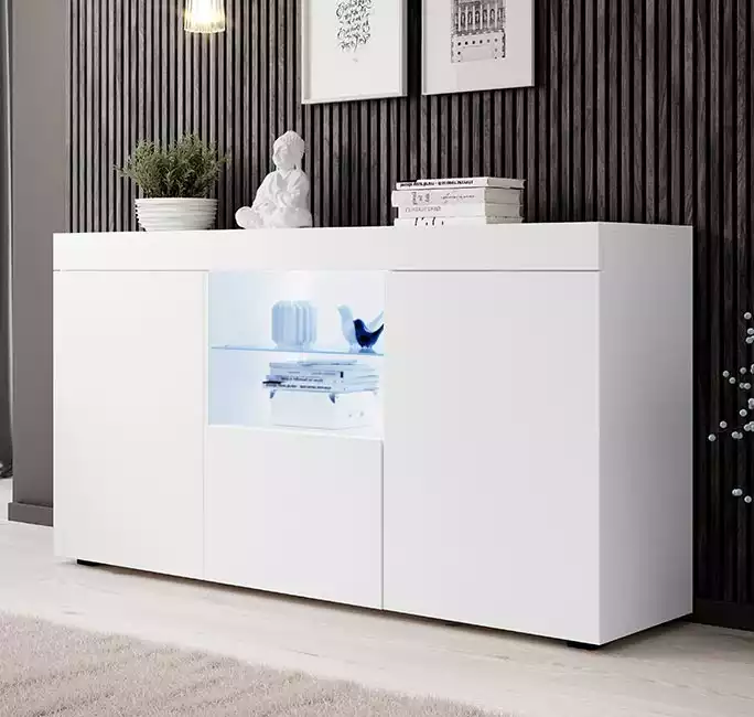 Buffet Salon modèle Natolia couleur blanc mate 150 x 83 cm.