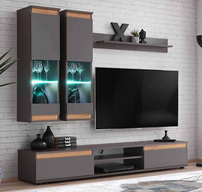 BORNEO - Meuble TV d’angle chêne et métal