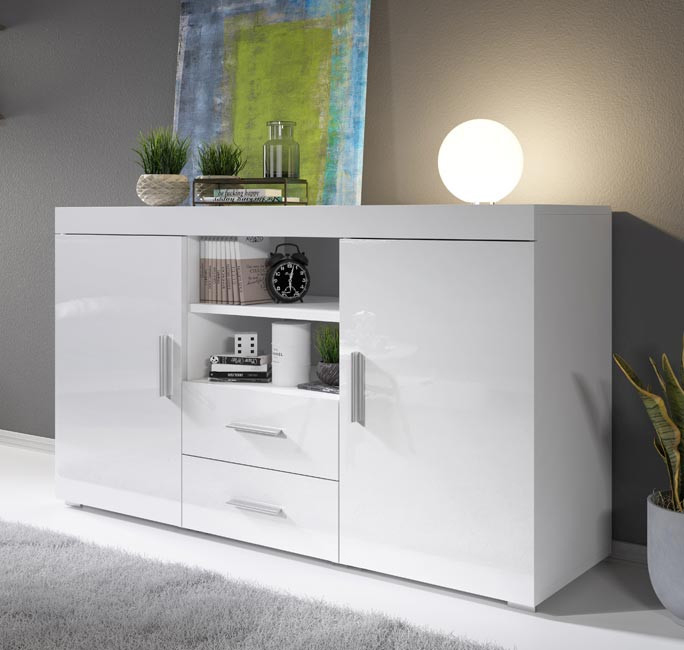 Buffet Salon modèle Roque couleur blanc brillant